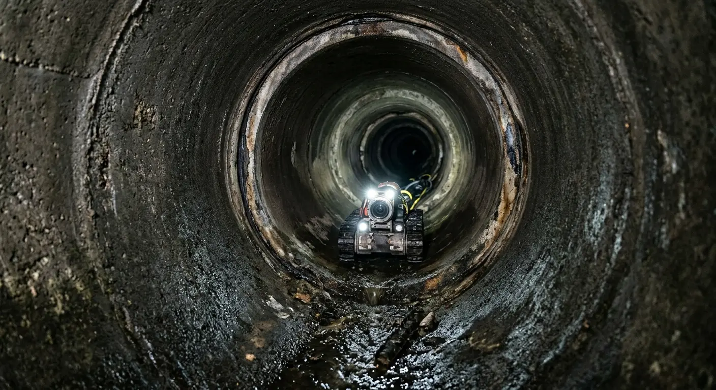 Robotic sewer camera inspecting pipe interior for Drain Snake Service in Freeport